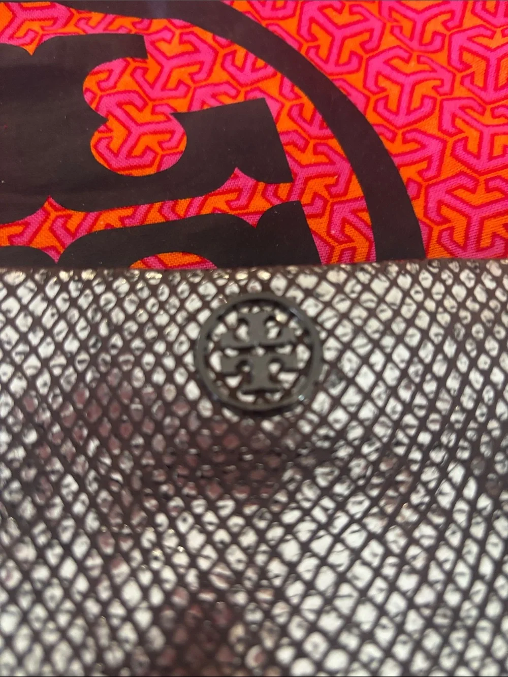 Tory Burch Silver Metallic Mesh Clutch with Logo Snap
